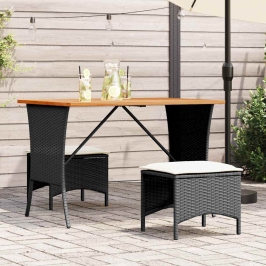 Set comedor de jardín 3 pzas con cojines ratán sintético negro