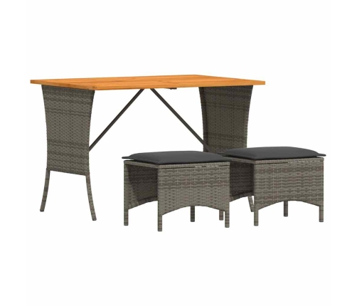 Set comedor de jardín 3 piezas con cojines ratán sintético gris