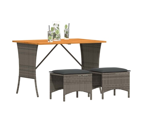 Set comedor de jardín 3 piezas con cojines ratán sintético gris