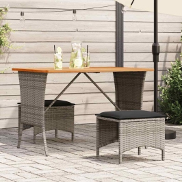 Set comedor de jardín 3 piezas con cojines ratán sintético gris