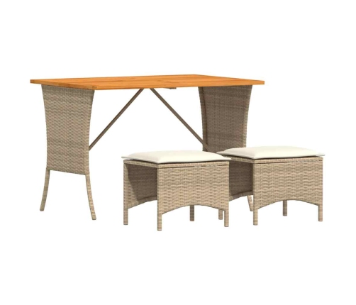 Set comedor de jardín 3 pzas con cojines ratán sintético beige