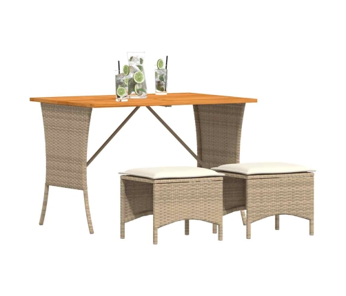 Set comedor de jardín 3 pzas con cojines ratán sintético beige