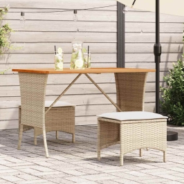 Set comedor de jardín 3 pzas con cojines ratán sintético beige