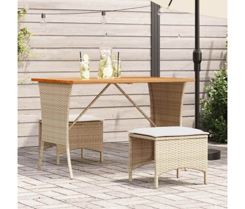 Set comedor de jardín 3 pzas con cojines ratán sintético beige