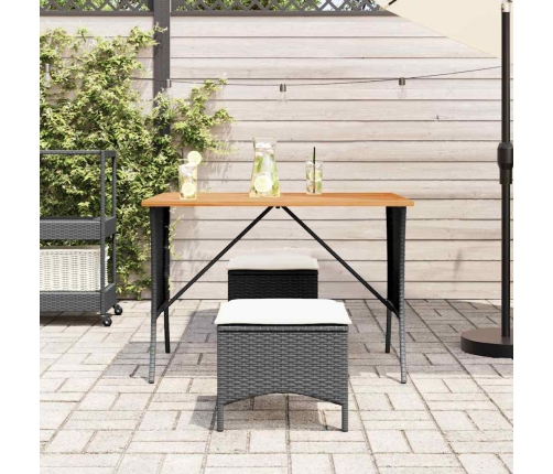 Mesa de jardín superficie de madera ratán PE negro 105x75x72 cm