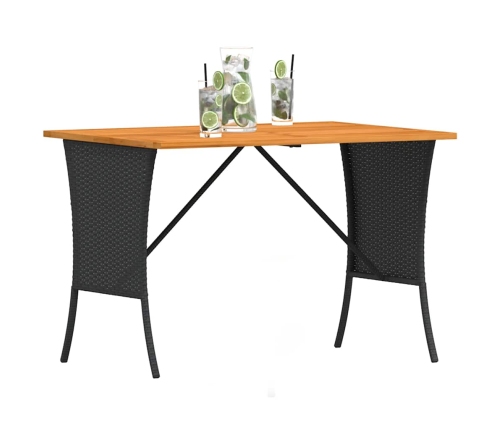 Mesa de jardín superficie de madera ratán PE negro 105x75x72 cm