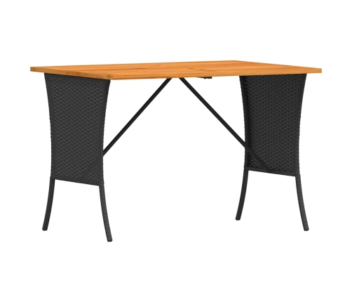 Mesa de jardín superficie de madera ratán PE negro 105x75x72 cm