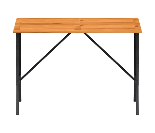 Mesa de jardín superficie de madera ratán PE negro 105x75x72 cm