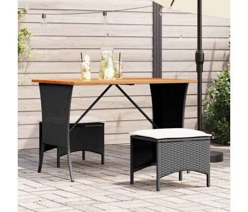 Mesa de jardín superficie de madera ratán PE negro 105x75x72 cm