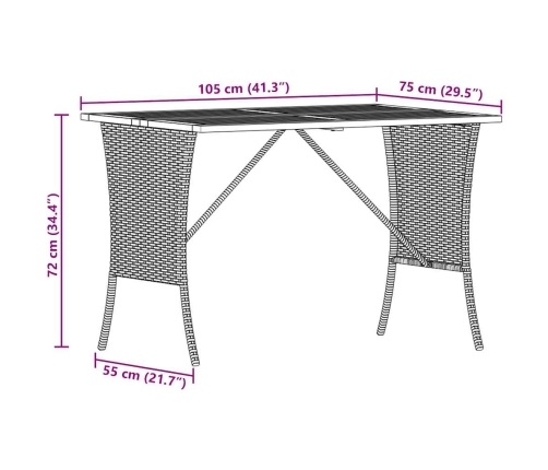 Mesa de jardín superficie de madera ratán PE gris 105x75x72 cm