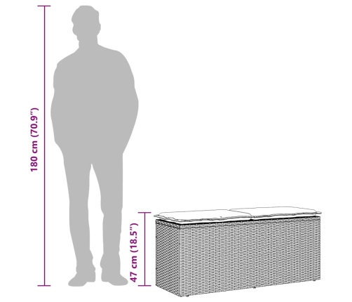 Banco de jardín con cojín ratán sintético marrón 110x40x44 cm