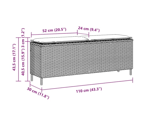 Banco de jardín con cojín marrón 110x30x40,5 cm ratán sintético