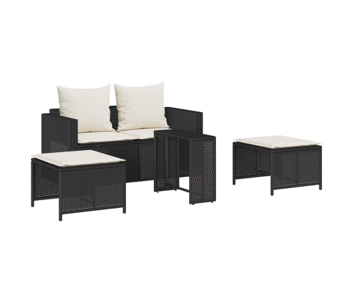 Set de muebles de jardín 5 pzas y cojines apilables negro