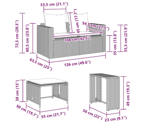 Set de muebles de jardín 5 pzas y cojines apilables negro