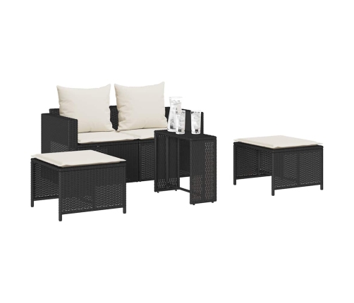 Set de muebles de jardín 5 pzas y cojines apilables negro