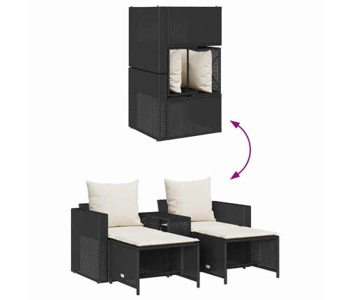 Set de muebles de jardín 5 pzas y cojines apilables negro