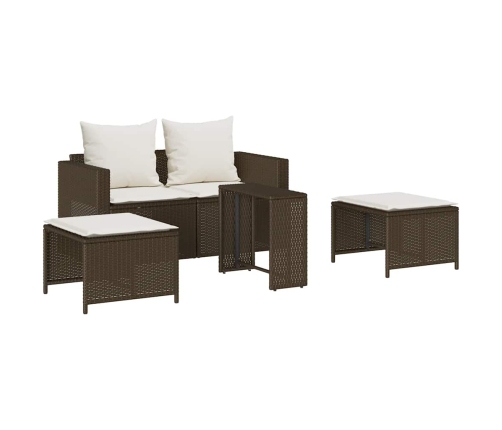 Set de muebles de jardín con cojines apilables 5 pzas marrón