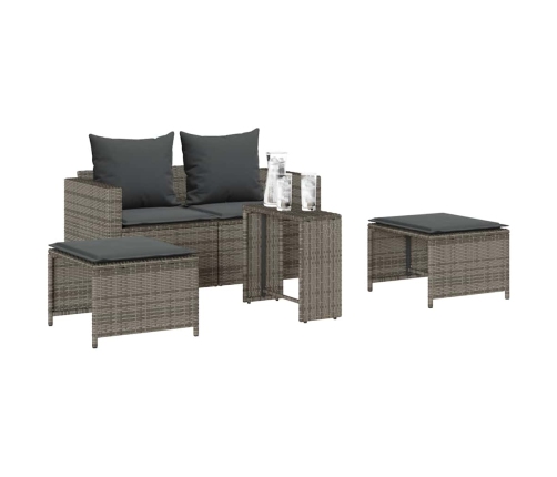 Set de muebles de jardín 5 pzas y cojines apilables gris