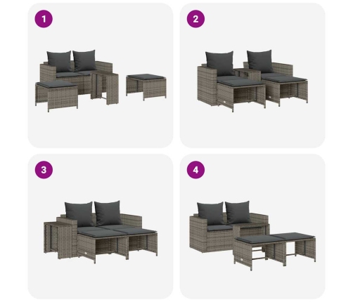 Set de muebles de jardín 5 pzas y cojines apilables gris