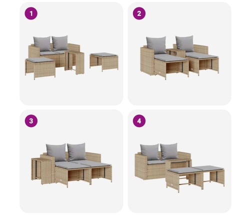 Set de muebles de jardín con cojines apilables 5 pzas beige