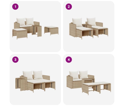 Set de muebles de jardín con cojines apilables 5 pzas beige