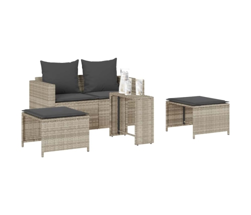 Set de muebles de jardín 5 pzas y cojines apilables gris claro