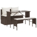 Set comedor de jardín 3 piezas y cojines ratán sintético marrón