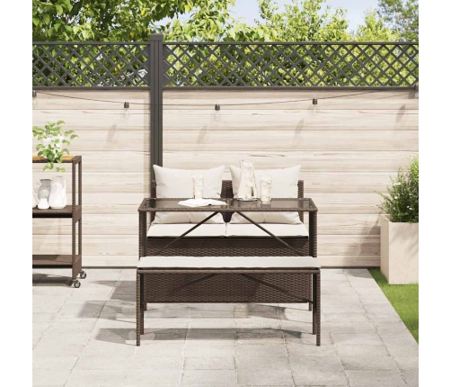 Set comedor de jardín 3 piezas y cojines ratán sintético marrón