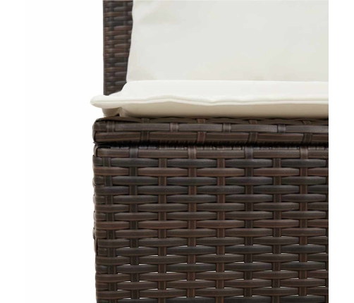 Set comedor de jardín 3 piezas y cojines ratán sintético marrón