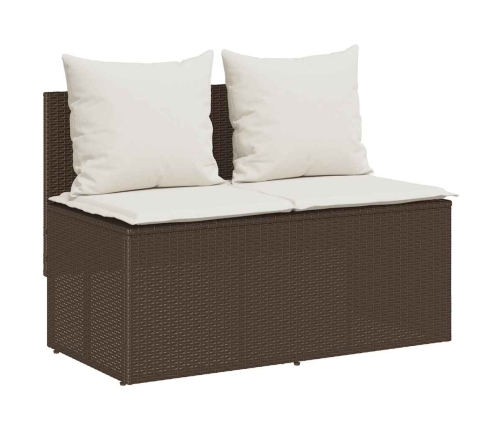 Set comedor de jardín 3 piezas y cojines ratán sintético marrón