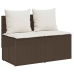 Set comedor de jardín 3 piezas y cojines ratán sintético marrón