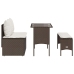 Set comedor de jardín 3 piezas y cojines ratán sintético marrón