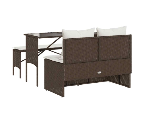 Set comedor de jardín 3 piezas y cojines ratán sintético marrón