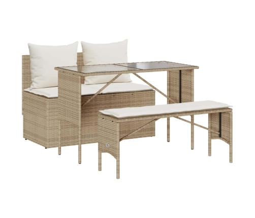 Set comedor de jardín 3 pzas con cojines ratán sintético beige