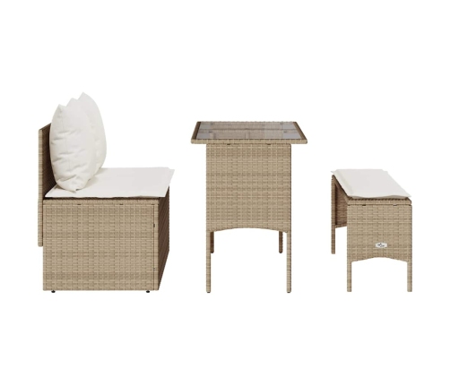 Set comedor de jardín 3 pzas con cojines ratán sintético beige