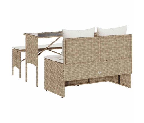 Set comedor de jardín 3 pzas con cojines ratán sintético beige
