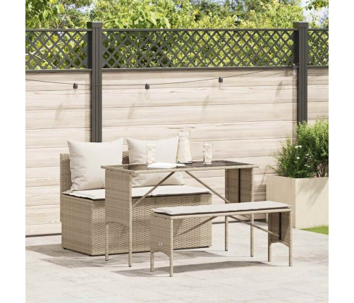 Set comedor de jardín 3 pzas con cojines ratán sintético beige