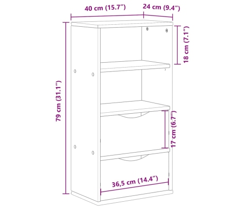 Mueble auxiliar con cajones ODDA 40x24x79 cm madera maciza pino