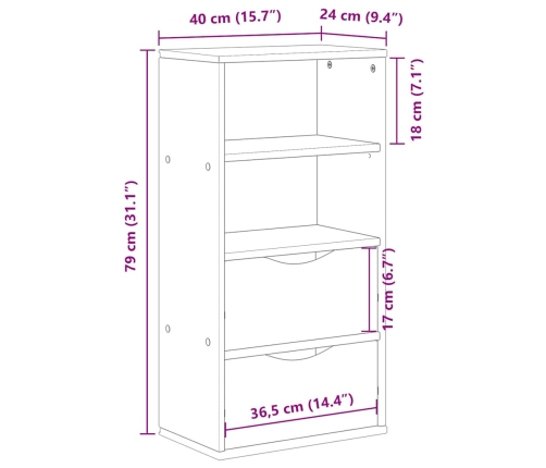 Mueble auxiliar con cajones ODDA blanco 40x24x79 cm madera pino