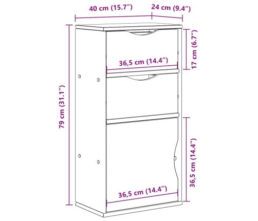 Mueble auxiliar con cajones ODDA 40x24x79 cm madera maciza pino