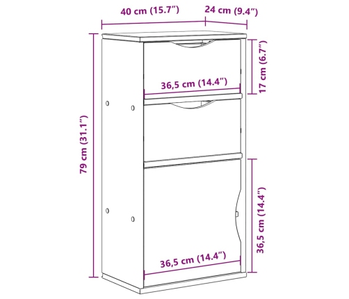 Mueble auxiliar con cajones ODDA blanco 40x24x79 cm madera pino