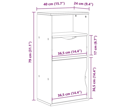 Mueble auxiliar con cajón ODDA 40x24x79 cm madera maciza pino