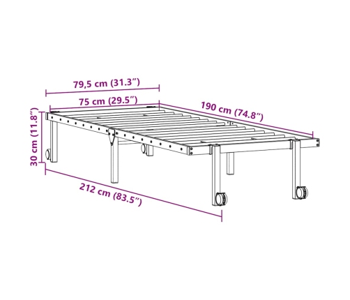 Estructura de cama sin colchón plegable negro acero 75x190 cm