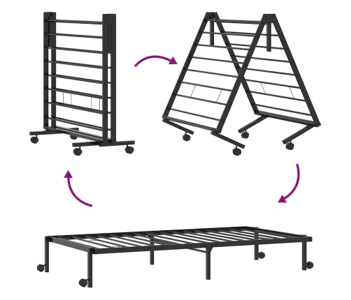 Estructura de cama sin colchón plegable negro acero 75x190 cm