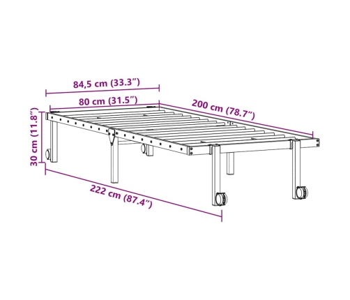 Estructura de cama sin colchón plegable negro acero 80x200 cm