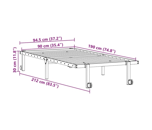 Estructura de cama sin colchón plegable negro acero 90x190 cm