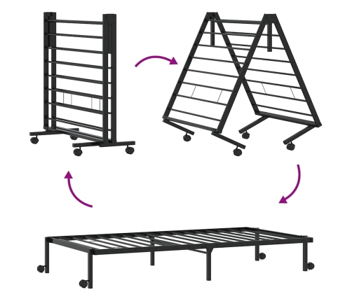 Estructura de cama sin colchón plegable negro acero 90x190 cm