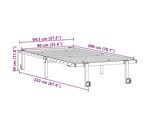 Estructura de cama sin colchón plegable negro acero 90x200 cm