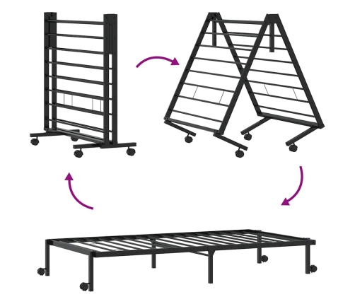 Estructura de cama sin colchón plegable negro acero 90x200 cm