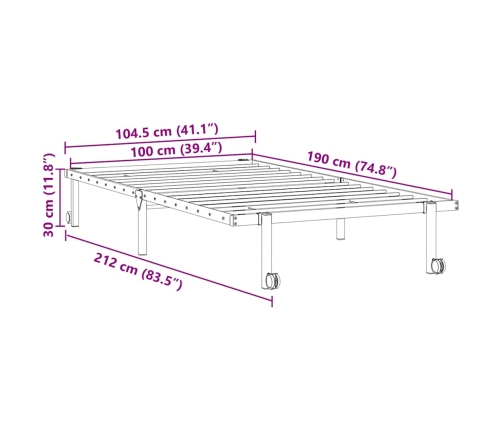 Estructura de cama sin colchón plegable negro acero 100x190 cm